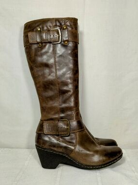 boc Born Brown Leather Knee High Moto Boots Size 8 Equestrian Western Indie